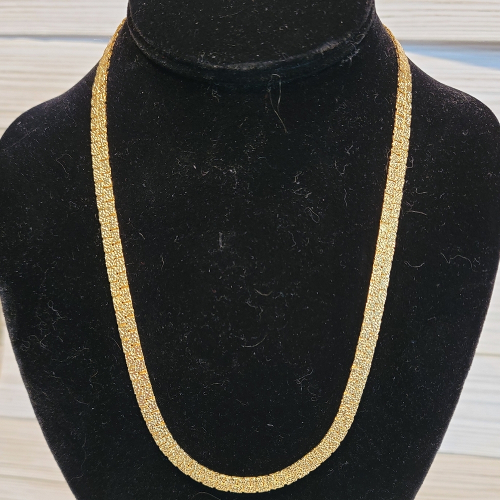 Vintage KK Reversible Textured Gold Tone 20” Statement Necklace